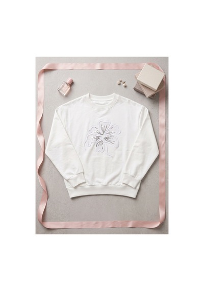 Deniva Kids Kız Çocuk Ekru Çiçek Nakışlı Payet Detaylı Pamuklu Bisiklet Yaka Sweatshirt BEYAZ Deniva Kids Kız Çocuk Ekru Çiçek Nakışlı Payet Detaylı Pamuklu Bisiklet Yaka Sweatshirt BEYAZ