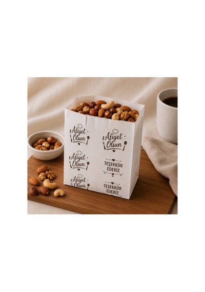 300 Adet Baskılı Servis Kesesi 15x20x8 Cm - Tost Poğaça Simit Sandviç Sunum Kağıdı - Fast Food Paket Servis Kılıfı