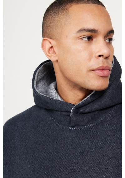 AC&Co / Altınyıldız Classics Erkek Indıgo Melanj Oversize Bol Kesim Kapüşonlu Desenli Pamuklu Sweatshirt İndigo