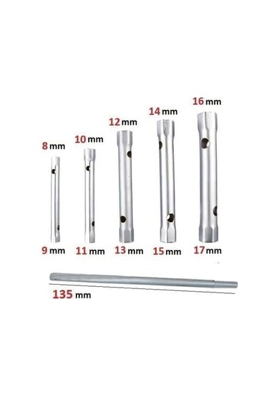 Mastertools 6 Parça Boru Tipi Lokma Anahtar Takımı - 8mm-17mm Metrik Çift Taraflı Somun Sıkma Seti - T-kollu Muslu