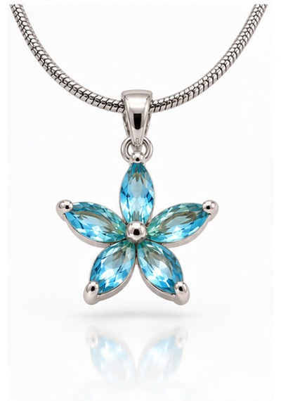 Mavi Taşlı Lotus Çiçeği Kolye Çelik Gümüş - Mavi