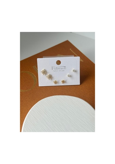Monix Gold Capsule Koleksiyonu 14 Ayar Altın Kaplama Kuzey Yıldızı 6lı Küpe Seti Kararmaz Vıp Seri