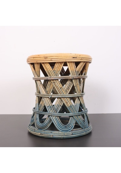 Şölen 40x36 Cm Doğal Kubu Rattan Sehpa & Tabure Mavi