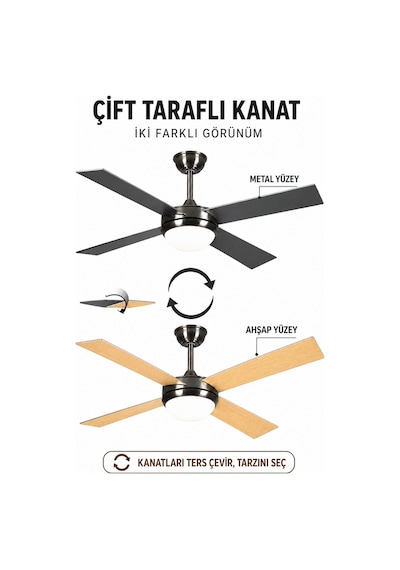 Ellis 4'lü Modern Tasarım Tavan Vantilatörü Led Avize Kumandalı Mobil Uygulamalı 3 Renk Aydınlatma Sessiz Dc Motor Beyaz