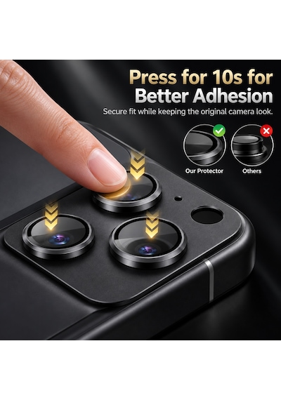 Apple iPhone 18 Pro Uyumlu Pürüzsüz Çerçeveli Tam Koruma Kamera Camı / Lens Koruyucu - Siyah