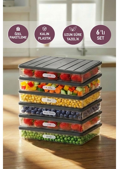 Selka Home 6 Adet 2,5 Lt. Nora Organizer  Buzdolabı Buzluk Düzenleyici  Saklama Kabı