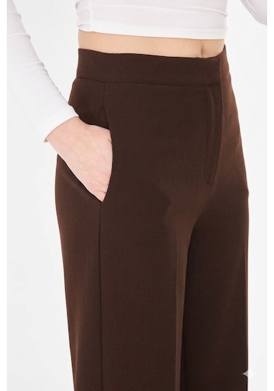 Sortie Collection Yüksek Bel Bol Paça Pantolon Kahverengi
