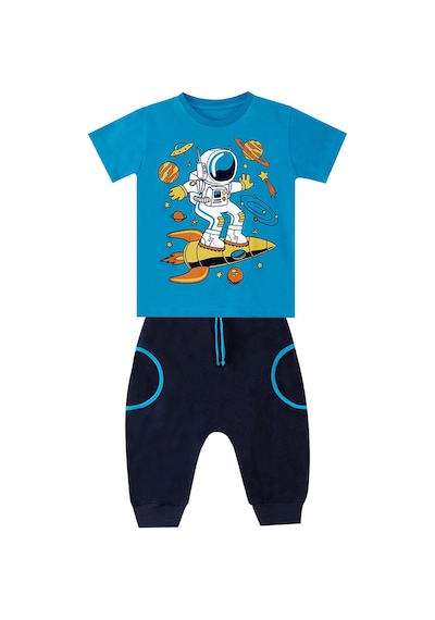 Denokids Mshb&g Astronot Erkek Çocuk T-shirt Kapri Şort Takım Çok Renkli
