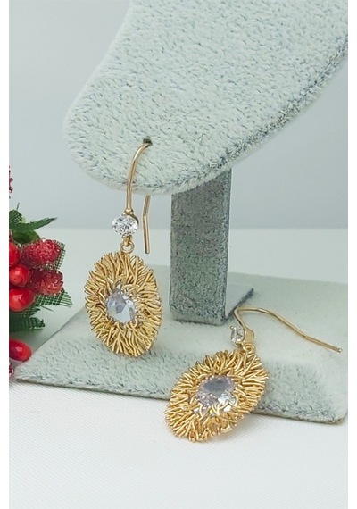 Rose Altın Kaplama Vip Seri Xuping Zirkon Taşlı Oval Küpe 2,5 CM Rose Gold