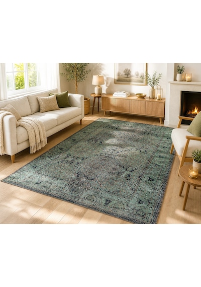Hoom Rugs Arkaik Plz 03 Lacivert Etnik Renkli Vintage Makine Halısı Mavi Renkli