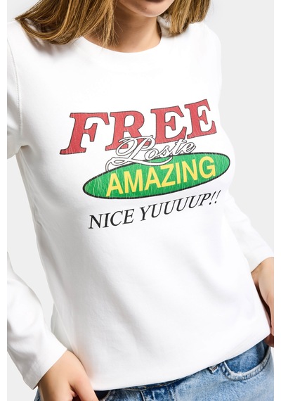 Itsbasic Kadın Beyaz W5 Free Amazing Baskılı Tasarım Sweatshirt