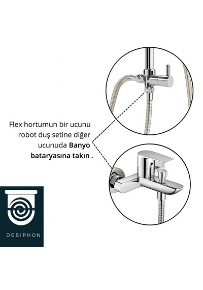 1/2 - 1/2 Kısa Robot Tepe Spiral Duş Hortumu 60 Cm Dayanıklı Pa