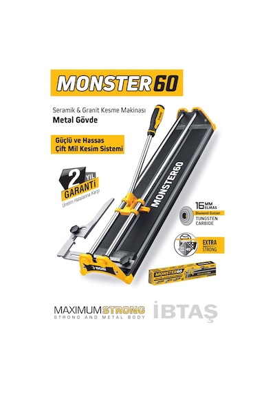 Sgs135 - Monster 60 Profesyonel Fayans Granit Kesme Makinesi 60cm - Metal Gövde