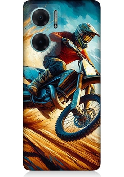 Xiaomi Redmi Note 11e Uyumlu Alevler Arasında Motosiklet Sıçrayışı Desenli Silikon Kılıf Çok Renkli