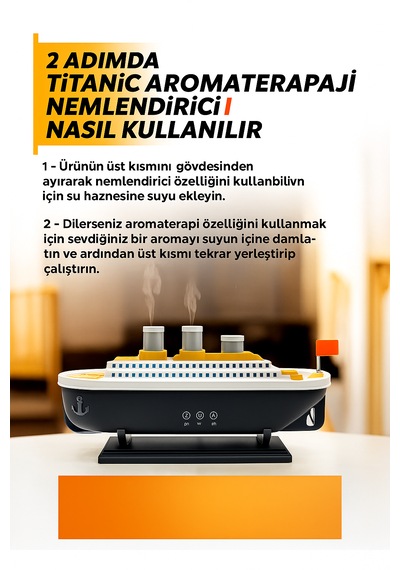 Gemi Tasarımlı Işıklı Aroma Terapi Hava Nemlendirici