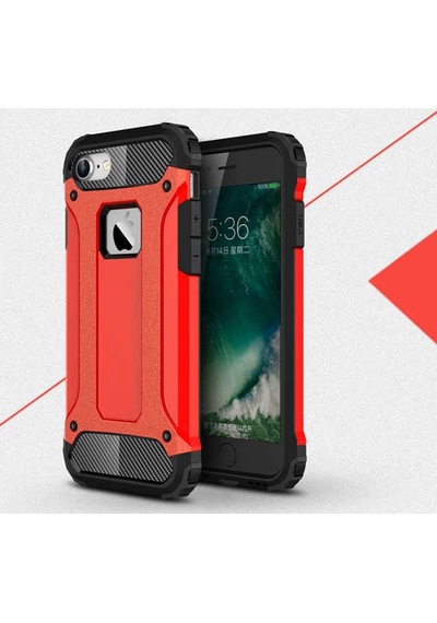 Noktaks - Apple Uyumlu iPhone 8 - Kılıf Çift Katman Zırh Tank Crash Military Kapak - Kırmızı