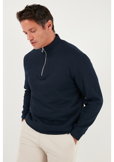 Buratti Pamuklu Relaxed Fit Yarım Fermuarlı Sıfır Yaka Örme Erkek Sweat 5901076 Lacivert