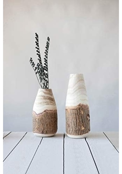 Co-op 33 Cm H Oyma Paulownia Ahşap Canlı Kenar Her Biri Değişecektir Vazo, 32 Cm, Kahverengi Şefaf
