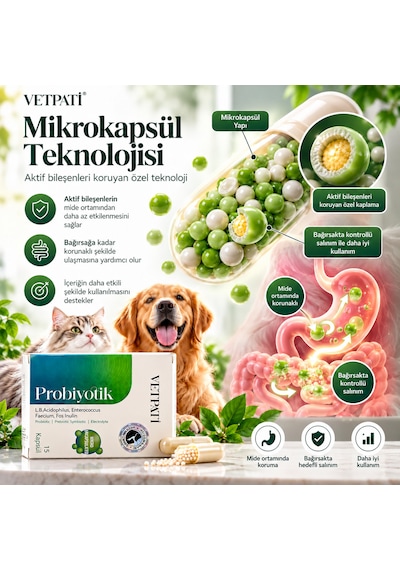 Vetpati Probiyotik Kedi Ve Köpekler Için Probiyotik Prebiyotik Sinbiyotik Takviye 15 Kapsül