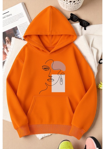 Uyguntarz Silüet Baskılı Oversize Sweatshirt Turuncu