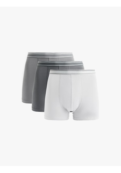 Koton Pamuklu Basic Çizgili Lastik Detaylı 3'lü Boxer Set Gri 6wlm90072mk Gri