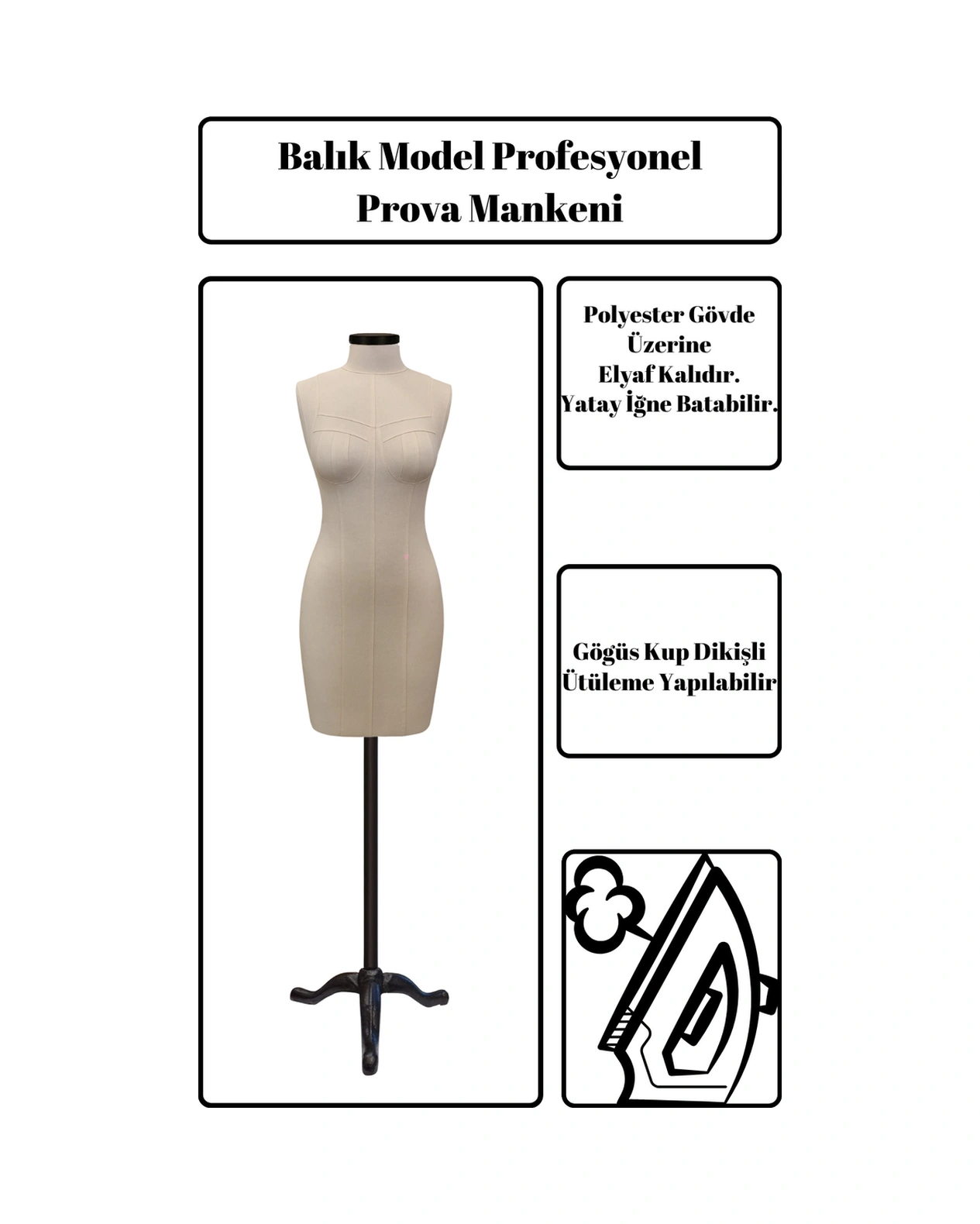 Balık Model Profesyonel Terzi Mankeni Prova Mankeni 36-38-40-42 Beden Seçenekleri