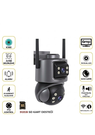 Baff Ics-5637 3+3mp Çift Lens Akıllı Wi-fi Güvenlik Kamerası Aı İnsan Takip Ve Renkli Gece Görüşlü Akıllı Bebek Kamerası
