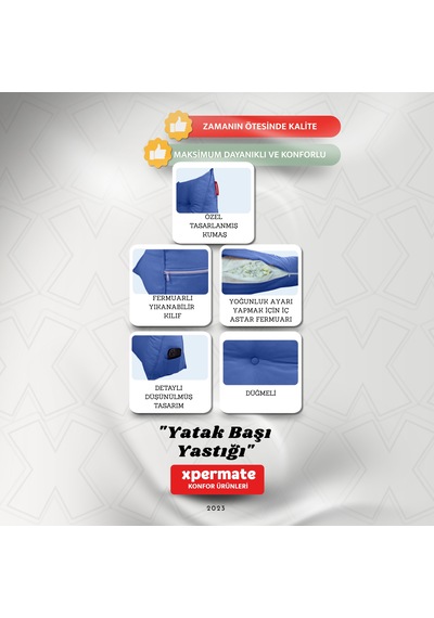 Yatak Başı Yastığı Sırt Ve Bel Destek Yastığı 120 Cm Mavi