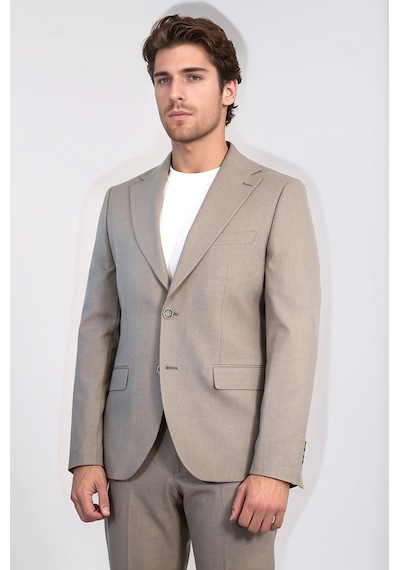 Vizon Slim Fit İki Düğmeli Keten Görünümlü Erkek Takım Elbise - Wessi Kahverengi