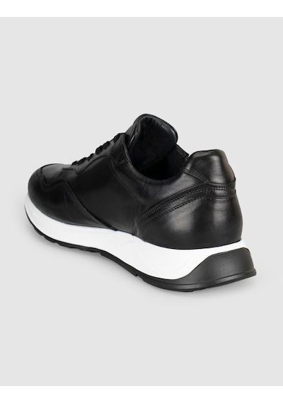 Cabani Erkek Siyah Hakiki Deri Eva Taban Sneaker Ayakkabı