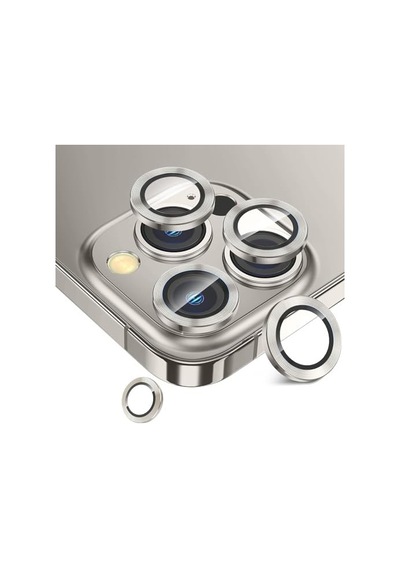 Trend Apple Uyumlu iPhone 15 Pro Promax Kamera Camı Lens Koruyucu Halka Set Light Gray Gümüş Renk Siyah