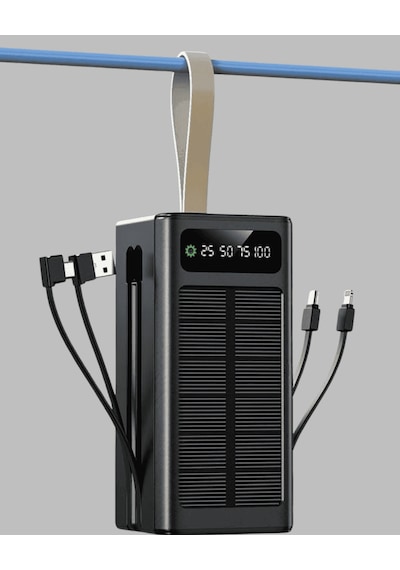Güneş Panelli Powerbank Taşınabilir Şarj Cihazı Led Işıklı Çok Renkli