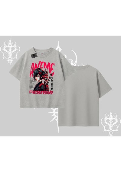 Tarzsokak Oversize Tshirt Anime Girlfriend Kırmızı Gri