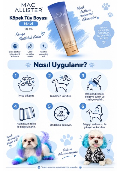 Mac Allister Kedi Köpek Tüy Boyası Mavi Renkli 125 Ml