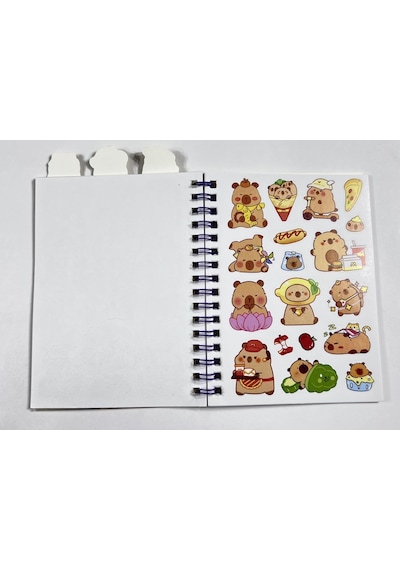 3'ü 1 Arada Spiral Defter Capybara 11x16.5 Cm Sticker Defteri Sarı Çok Renkli