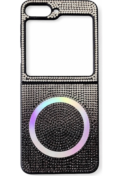 Samsung Uyumlu Z Flip 6 Kılıf Diamont Magsafe Hologramlı Telefon Kılıfı 1 Renk Siyah