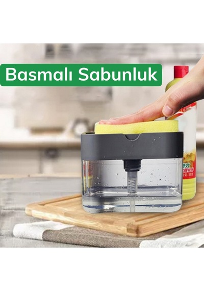 İkisi Bir Arada Basmalı Pratik Sıvı Sabunluk Pompası Ve Bulaşık Yıkama Süngeri Haznesi Sarı
