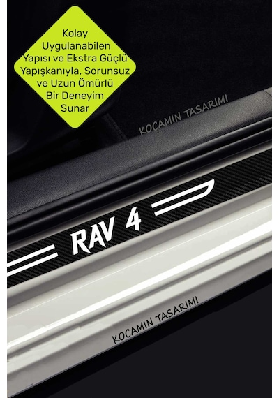 Toyota Rav 4 Yazılı Kapı Koruma Eşiği Siyah Karbon Üzeri Beyaz Rav 4 Dekoratif Yazı 4 Parça Toyota Rav 4 Uyumlu