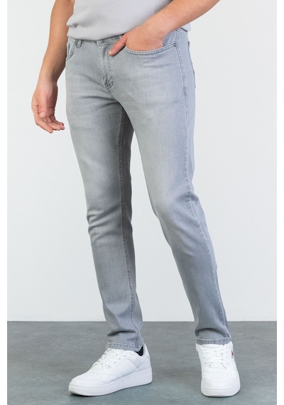 Erkek Gri Slim Fit Dar Kesim Esnek Likralı Denim Jeans Kot Pantol (524238244)