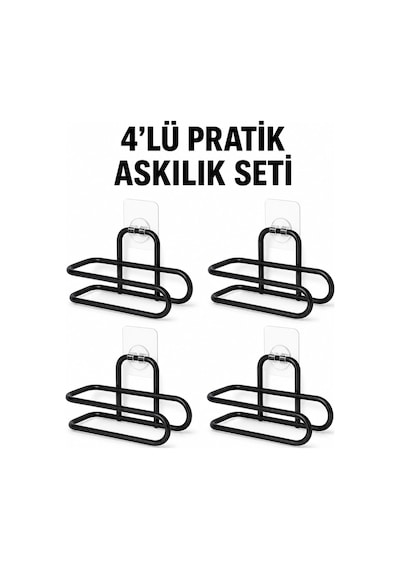 Siyah Metal Wc Kağıtlık Yapışkanlı Duvar Tipi Tuvalet Kağıdı Tutucu Seti 4 Adet Renkli