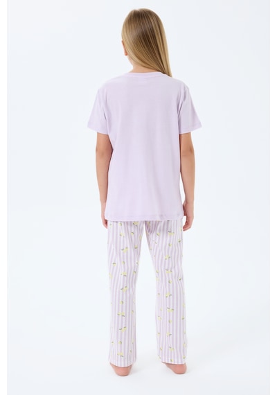 Rolypoly 3776 %100 Pamuk Kız Çocuk Kısa Kol Cepli Pijama Takımı Lila