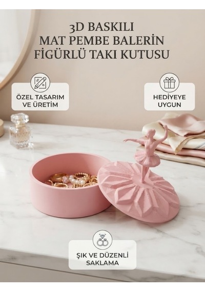 Mat Pembe Balerin Figürlü Takı Kutusu
