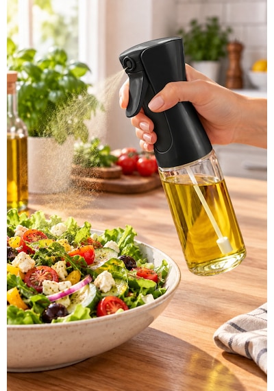 Olea 220 Ml Cam Sprey Yağlık Tetikli Zeytinyağı Püskürtücü Siyah