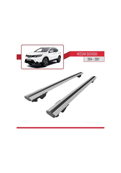 Nissan Qashqai 2014-2017 Arası İle Uyumlu Hook Model Anahtar Kilitli Ara Atkı Tavan Barı Gri