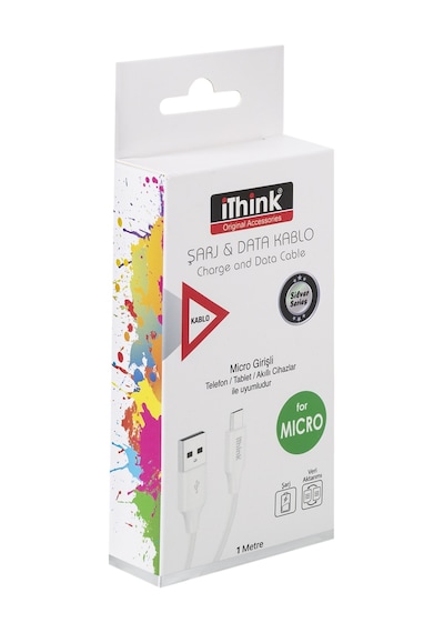 Ithink Silver Micro Şarj Veri Aktarım Kablosu 1 M Beyaz