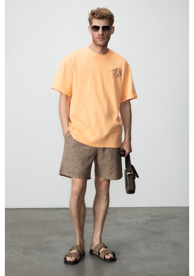 Grımelange Alonzo Erkek Oversize Fit %100 Pamuk Nakışlı Ve Baskılı Turuncu T-shirt Grımelange Alonzo Erkek Oversize Fit %100 Pamuk Nakışlı Ve Baskılı Turuncu T-shirt