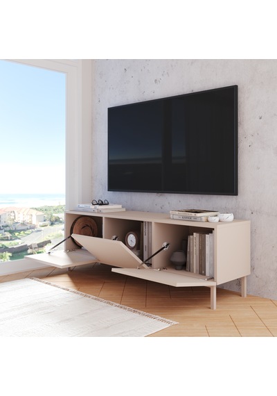 Robinhome Miami Tv Ünitesi Sehpası 3 Kapaklı Ahşap Ayaklı 150cm Kumsal Bej