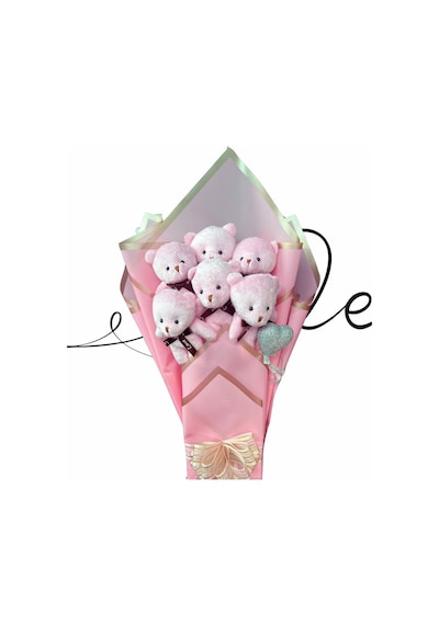 Sevimli 90 Cm Peluş Ayı İle Pembe Konsept Romantik Peluş Ayıcık Buketi Pembe
