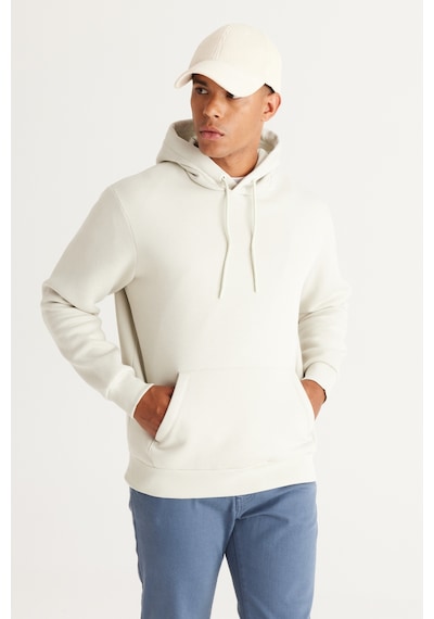 AC&Co / Altınyıldız Classics Erkek Bej Standart Fit Normal Kesim Kapüşonlu Kanguru Cepli Pamuklu Sweatshirt Bej