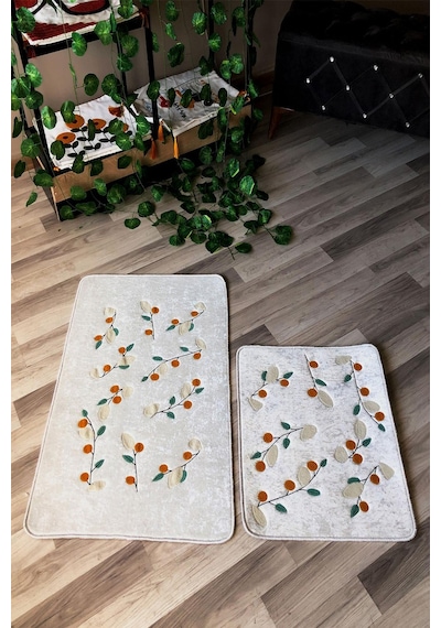 Dijital Baskı Kaymaz Taban Yıkanabilir 2'li Punch Banyo Paspas Takımı Pcp001 Renkli